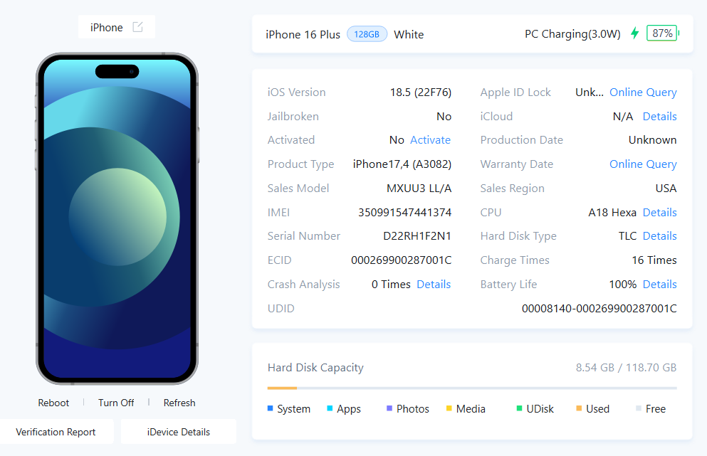 iPhone 16 Plus Full Replacement Parts Kit, White - Photo 3